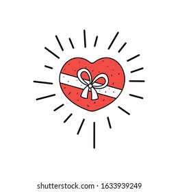 Vector Hand drawn gift box isolated on white. Happy birthday, or Valentine Day package.
