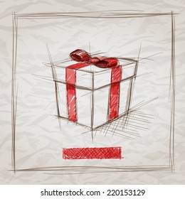 Vector hand drawn gift box sketch illustration  Elements are layered separately  Easy editable 
