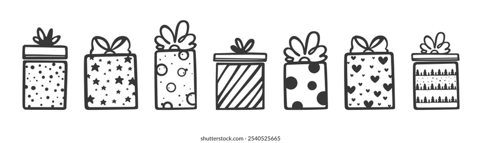 Vector hand drawn gift box illustration set. Gift box icon, surprise gift box for Christmas 