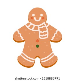 Vector hand drawn gingerbread man. Christmas cookie in cartoon style isolated on white background