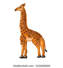 Vector hand drawn giraffe sketch, wild animal color illustration