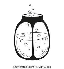 Vector hand drawn glass flasks with magic potion. Bottle with potion, tincture, poison