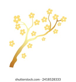 Flores doradas dibujadas a mano vectorial sobre fondo blanco.