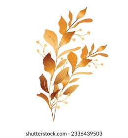 Vector hand drawn golden leaves ornament on white isolated