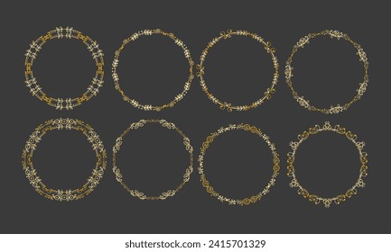 Vector hand drawn golden leaves frame template collection.
