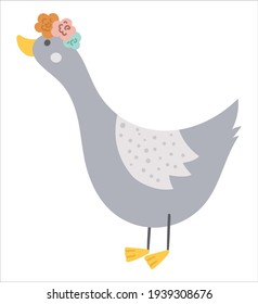 Caballo dibujado a mano vectorial con flores en la cabeza. Ícono de pájaro estilo bohemio lindo aislado en fondo blanco. Dulce ilustración para tarjeta, impresión, diseño de papelería.
