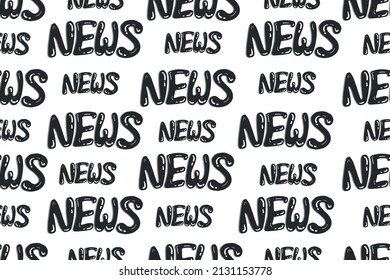 Vector mano Dibujo Graffiti Estilo Noticias Caligrafía Textura Patrón sin inconvenientes sobre fondo blanco. Noticias de última hora escritas con un estilo de tinta gelatina. Repetida palabra NEWS como diseño de fondo de escritorio Papel de ajuste, textil