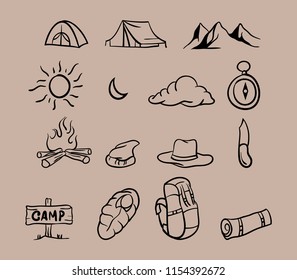 Vector hand drawn graphic element for camping theme.