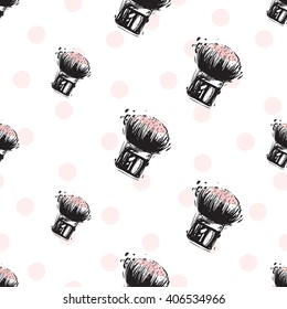 Vector hand drawn graphic fashion sketch blush brush. Trend soft colored glamour fashion seamless pattern in vogue style. Isolated elements on white background