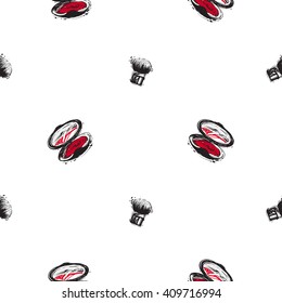 Vector hand drawn graphic fashion sketch  blush brush and blush. Trend graphic contrasty glamour fashion seamless pattern in vogue style. Isolated elements on white background