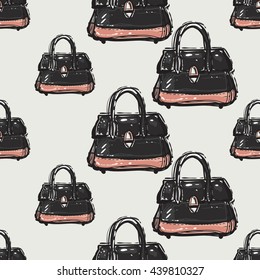Vector hand drawn graphic fashion illustration womens bag. Trend graphic glamour fashion sketch seamless pattern in vogue style. Isolated elements background
