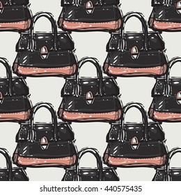 Vector hand drawn graphic fashion illustration womens bag. Trend graphic glamour fashion sketch seamless pattern in vogue style. Isolated elements background