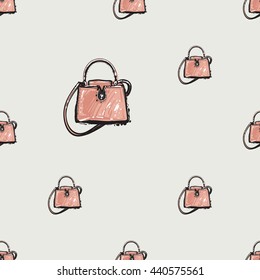 Vector hand drawn graphic fashion illustration petite handbag. Trend graphic glamour fashion sketch seamless pattern in vogue style. Isolated elements background