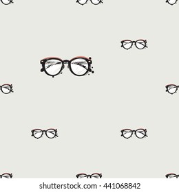 Vector hand drawn graphic fashion illustration hipster glasses. Trend graphic glamour fashion sketch seamless pattern in vogue style. Isolated elements background