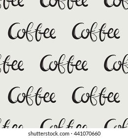 Vector hand drawn graphic fashion illustration coffee lettering. Trend graphic glamour fashion sketch seamless pattern in vogue style. Isolated elements background