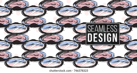 Vector hand drawn graphic fashion sketch makeup powder. Trend soft colored glamour fashion seamless pattern in vogue style.