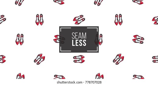 Vector hand drawn graphic fashion sketch flat shoes. Trend graphic contrasty glamour fashion seamless pattern in vogue style. Isolated elements on white background
