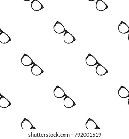 Vector hand drawn graphic fashion sketch vintage glasses. Trend graphic contrasty glamour fashion seamless pattern in vogue style. Isolated elements on white background