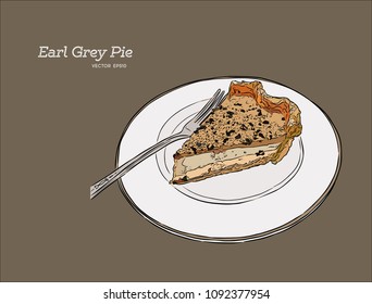 vector hand drawn graphic illustration of custard earl grey tea pie.