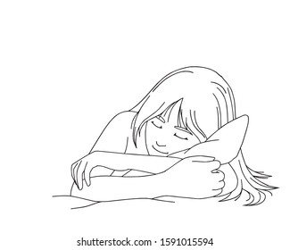 Vector hand drawn graphic illustration. Sexy pretty posing person, cartoon, sleep on its side and dream line art