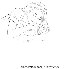 Ilustración gráfica dibujada a mano por vectores. Persona de posada sexy, caricatura, sueño a su lado y arte de la línea de sueños