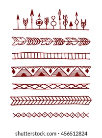 Vector hand drawn graphic set of tribal ornamental elements. Beautiful ethnic design elements.