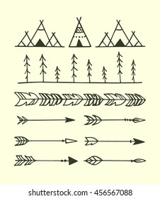 Vector hand drawn graphic set of tribal ornamental elements. Beautiful ethnic design elements.