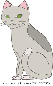 Vector hand drawn gray cat isolated on white background