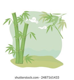 Vector hand drawn green bamboo illustration	
