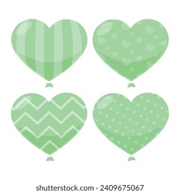 Vector hand drawn green heart balloon collection on white background