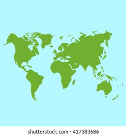 Vector hand drawn green world map, doodle illustration