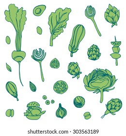 vector hand drawn greens natural healthy food