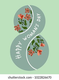 Vector hand drawn greeting card for 8 march. Happy woman's day. 