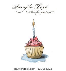 Vector Hand Drawn Greeting Card With Cupcake