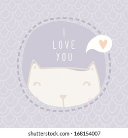 Vector hand drawn greeting card with lovely cat