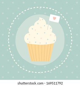 Vector hand drawn greeting card with cupcake