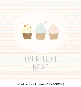 Vector hand drawn greeting card with cupcakes