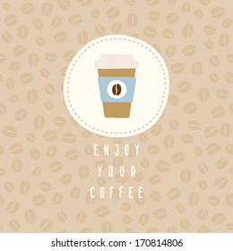 vector hand drawn greeting card template with cute coffee cup to go