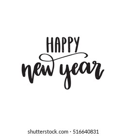 Vector hand drawn greeting card - Happy New Year. Black calligraphy isolated on white background. Christmas design