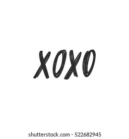 Vector hand drawn greeting card - XOXO. Hugs and kisses. Calligraphy poster. Hand lettering illustration. Valentine's Day design