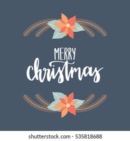 Vector hand drawn greeting card - Merry Christmas. Christmas design for invitation, poster,card, etc. Hand lettering holiday background