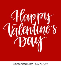 Vector hand drawn greeting card - Happy Valentine's day.White calligraphy isolated on red background. Valentine's Day design
