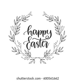 Vector hand drawn greeting card - Happy Easter. Calligraphy isolated on white background.