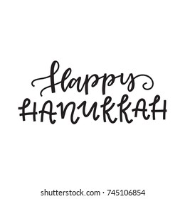 Vector hand drawn greeting card - Happy Hanukkah. Black calligraphy isolated on white background. Hand lettering illustration