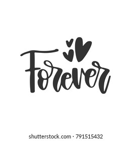 Vector hand drawn greeting card - Forever. Black calligraphy isolated on white background. Valentine's Day design