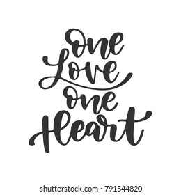 Vector hand drawn greeting card - One love one heart. Black calligraphy isolated on white background. Valentine's Day design