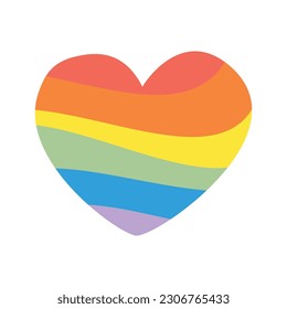 Vector hand drawn groovy lgbtq rainbow heart isolated on white background