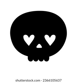 Vector hand drawn groovy skull silhouette isolated on white background