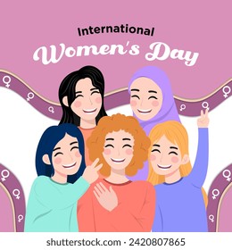 Vector Hand Drawn a Group of Multicultural Women's Illustration Special International Women's Day