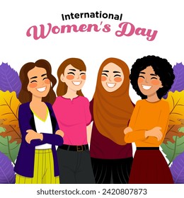 Vector Hand Drawn a Group of Multicultural Women's Illustration Special International Women's Day